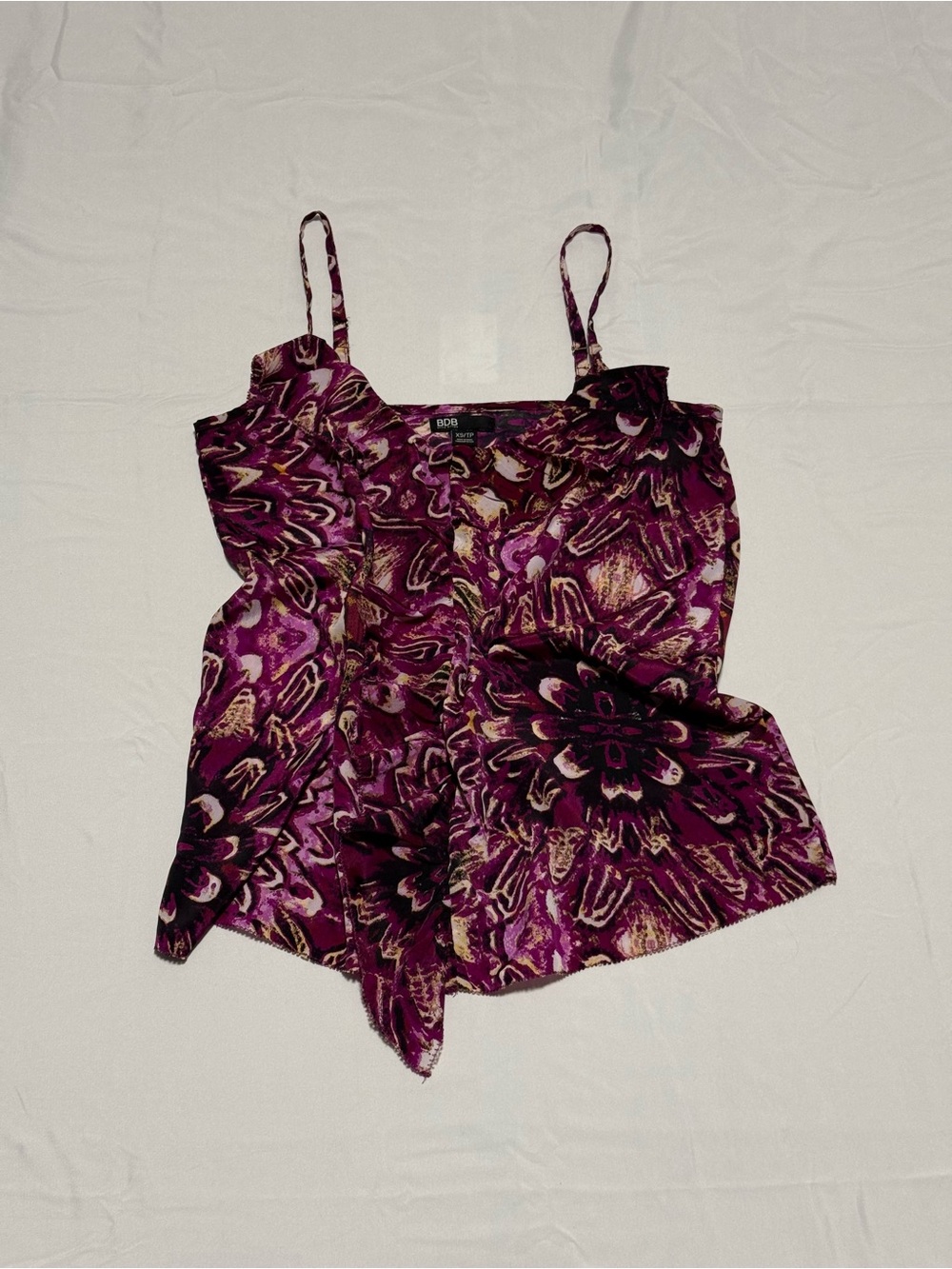 ✨3 for $20 BDB David Bitton Sleeveless Ruffle Tank Top Purple Pattern XS